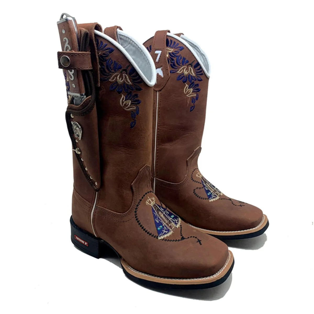 BotaFaca Padroeira - Couro Crazy Horse Nescau | Bordado Azul e Bege
