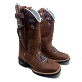 BotaFaca Padroeira - Couro Crazy Horse Nescau | Bordado Azul e Bege
